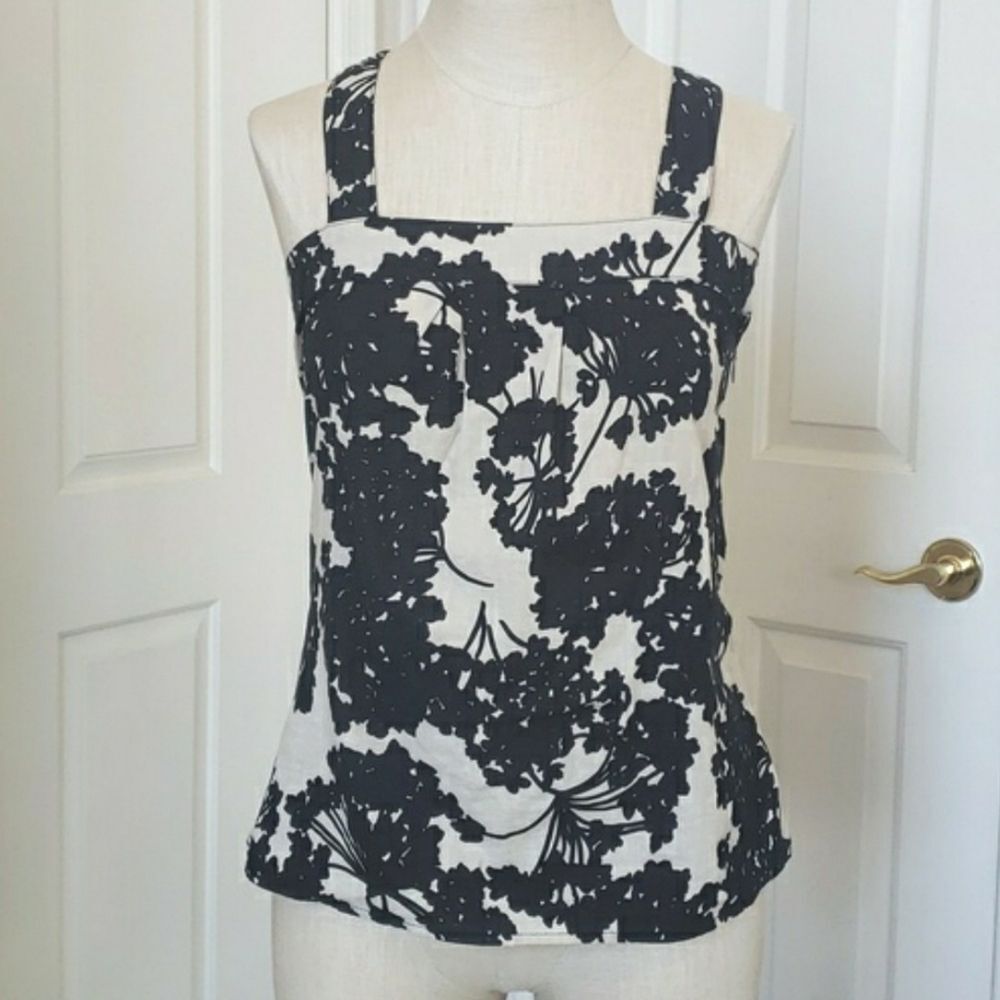 Anthropologie ELWOOD Black Off‑White Floral Cotton Camisole Top Sleeveless XS - Picture 2 of 16